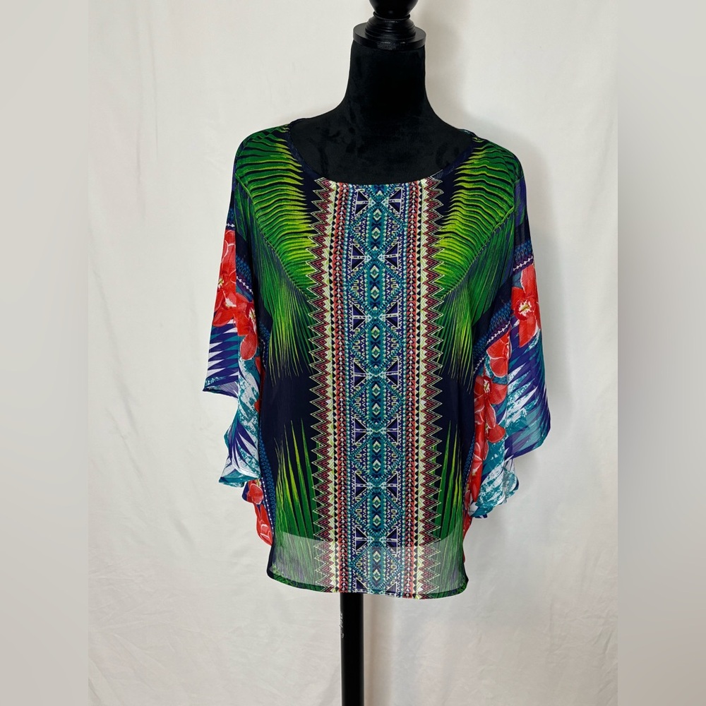Ruby Rd. Vibrant Green And Blue Patterned Blouse - image 1